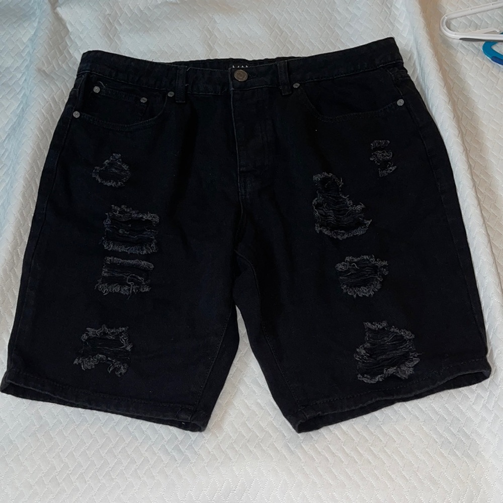 Black Distressed Jean Shorts